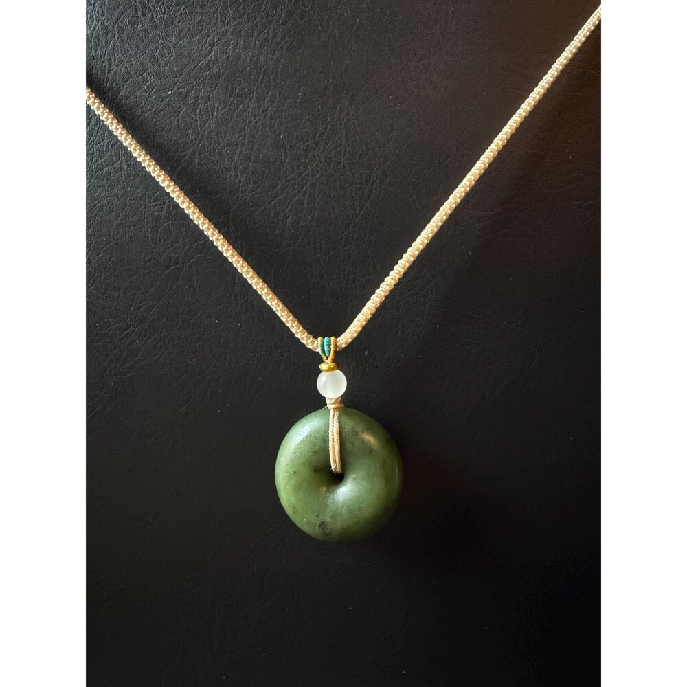 Jade Peace Buckle Necklace 平安扣— Natural Spinach Green Jade Donut Peace Pendant